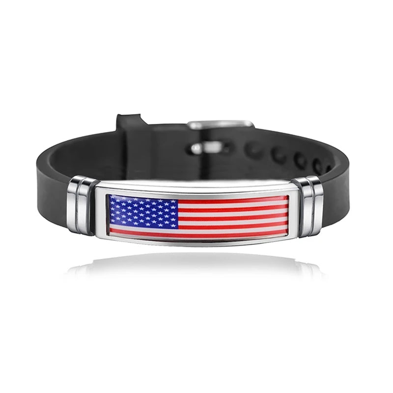 National Flag Bracelet USA France Canada Flags Bangle Adjustable Silicone Sports Bracelets Wristband For Men Jewelry