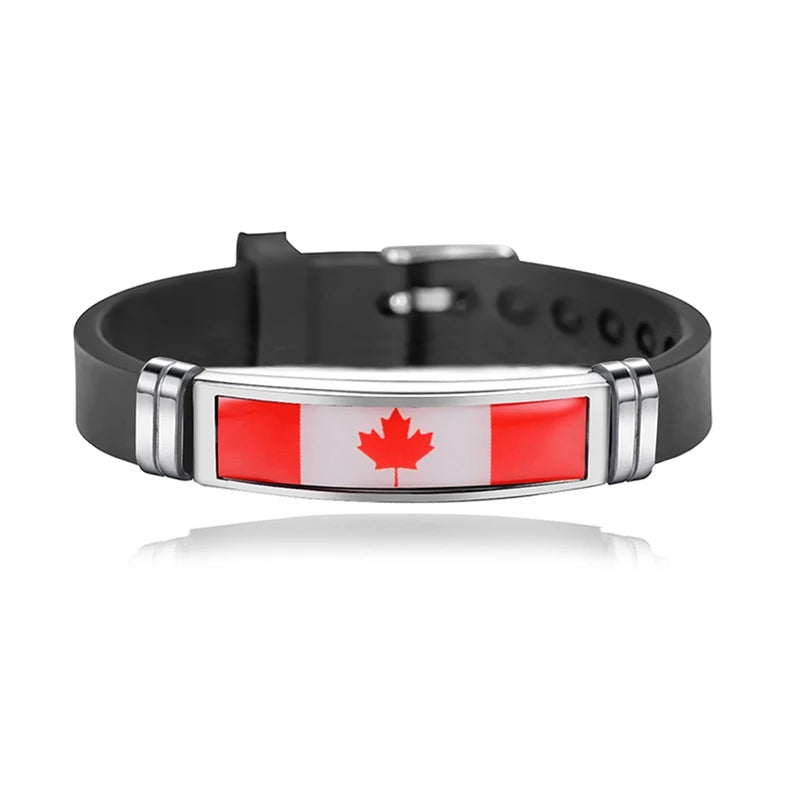 National Flag Bracelet USA France Canada Flags Bangle Adjustable Silicone Sports Bracelets Wristband For Men Jewelry