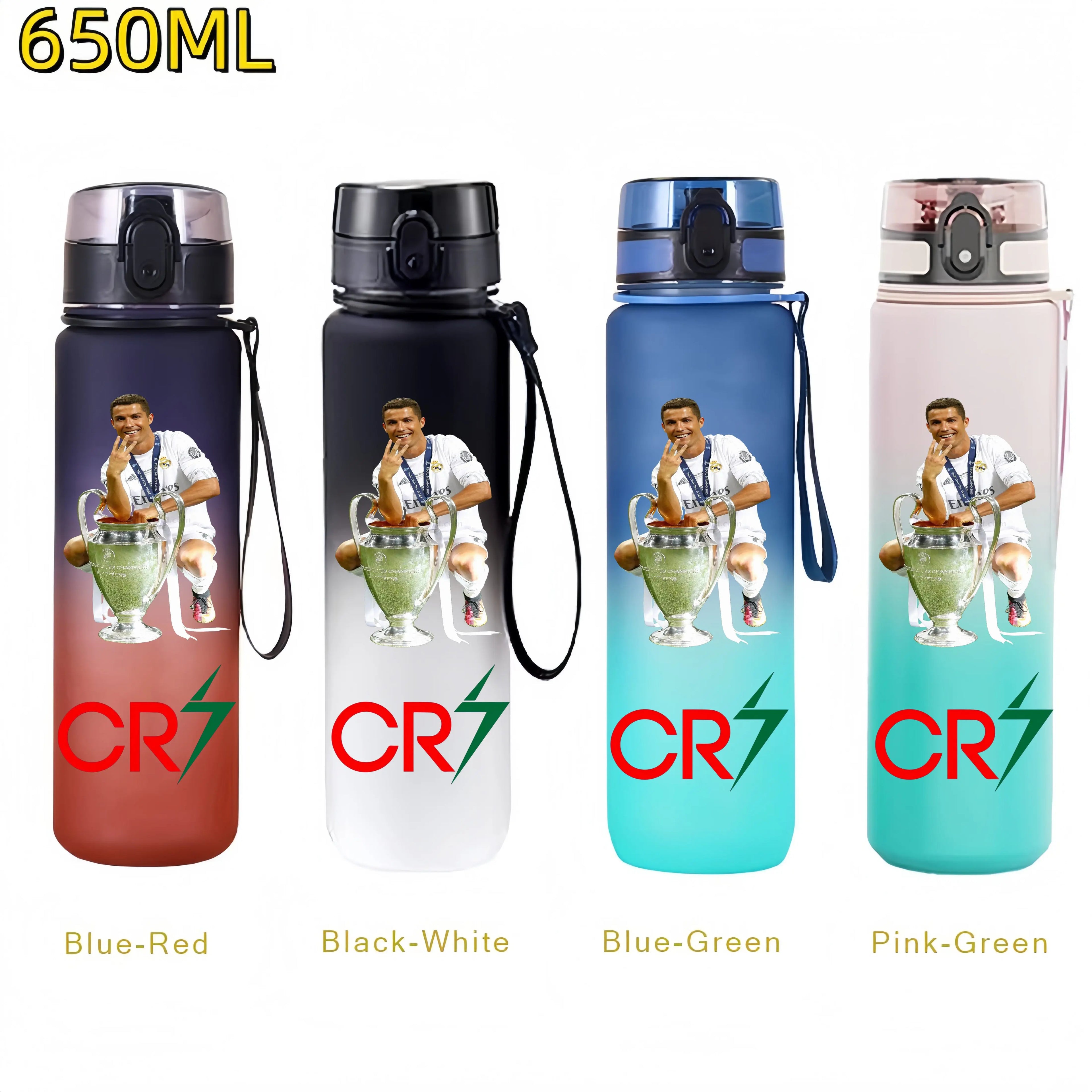 650MLRonaldo Messi Mbappé Sports Water Bottle Bulbasaur Squirtle Drinking Bottles Travel Cycling Hiking Exercise Gym Jugs