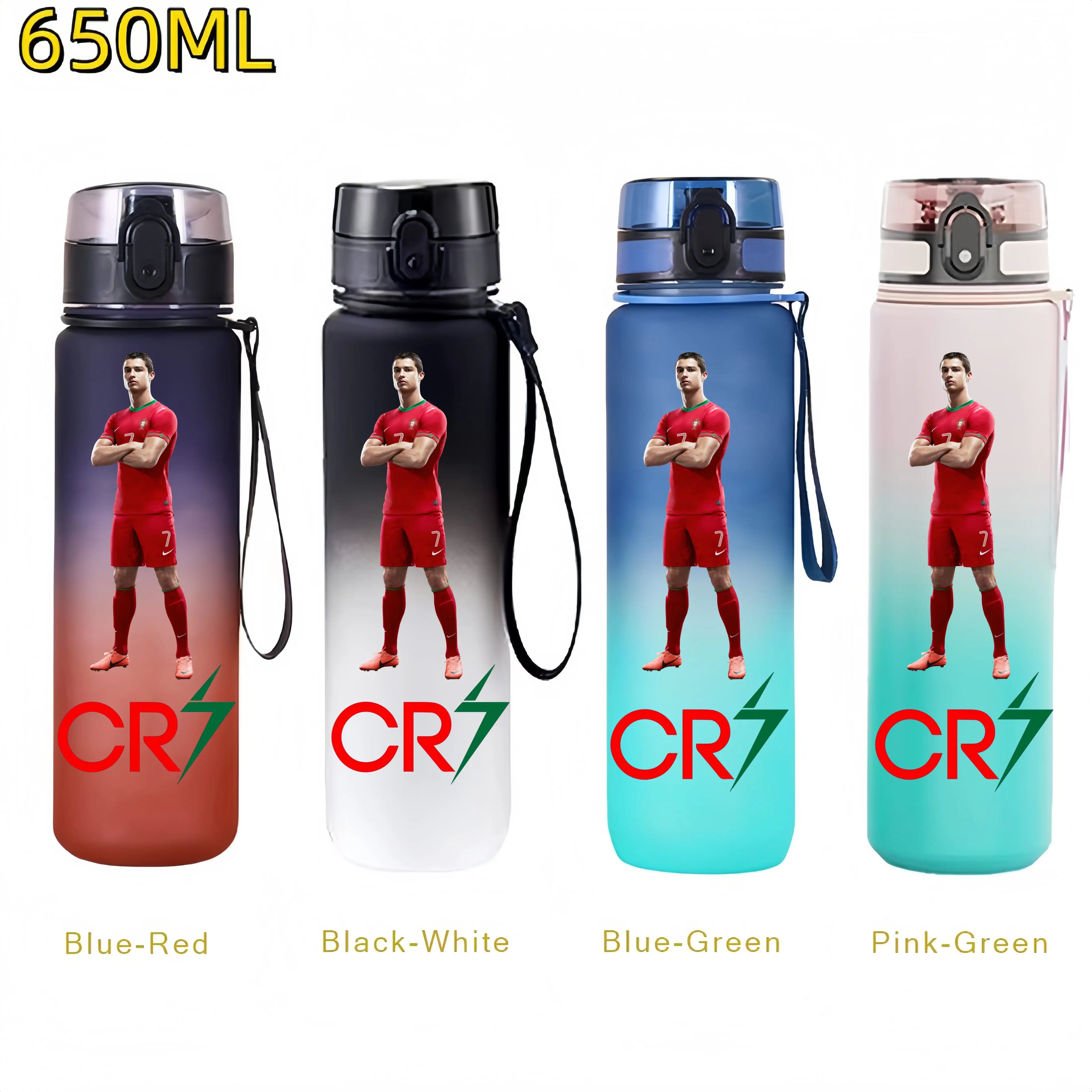 650MLRonaldo Messi Mbappé Sports Water Bottle Bulbasaur Squirtle Drinking Bottles Travel Cycling Hiking Exercise Gym Jugs