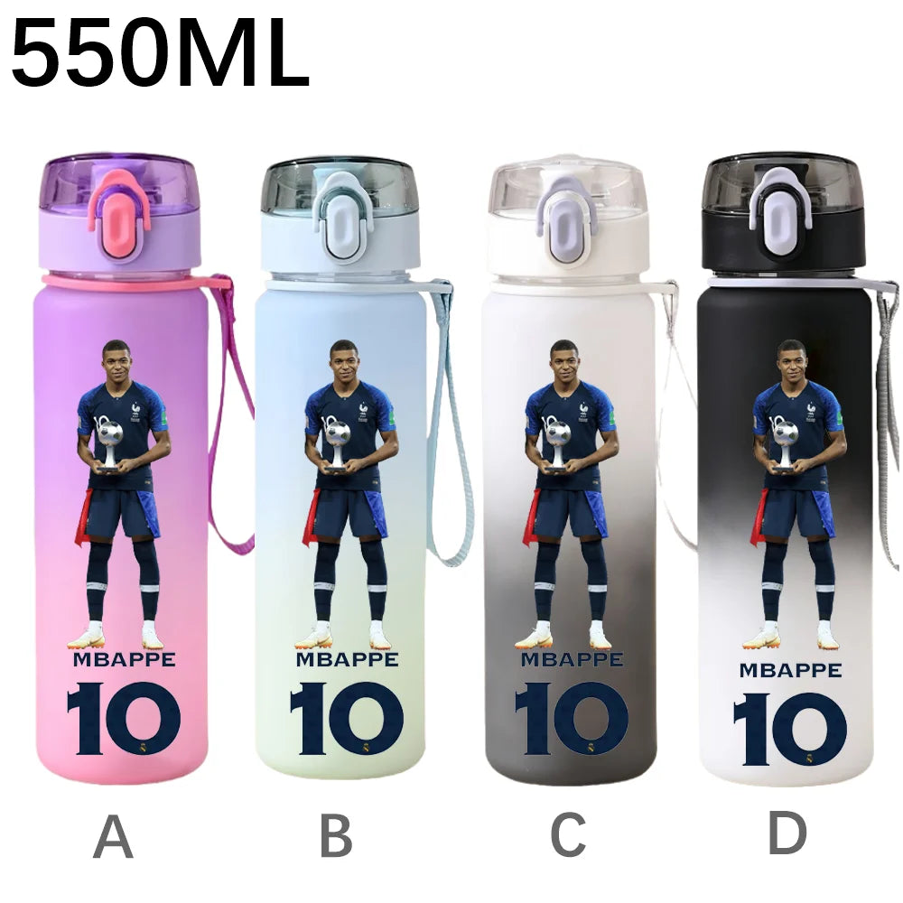 550ML Sports Water Bottle Ronaldo Messi Mbappé Plastic Cup Flip Cover Drinking Bottle With Portable Rope Tea Cup Fans Gifts