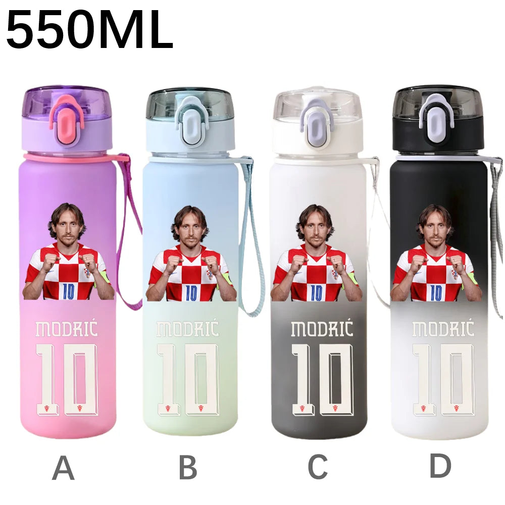 550ML Sports Water Bottle Ronaldo Messi Mbappé Plastic Cup Flip Cover Drinking Bottle With Portable Rope Tea Cup Fans Gifts