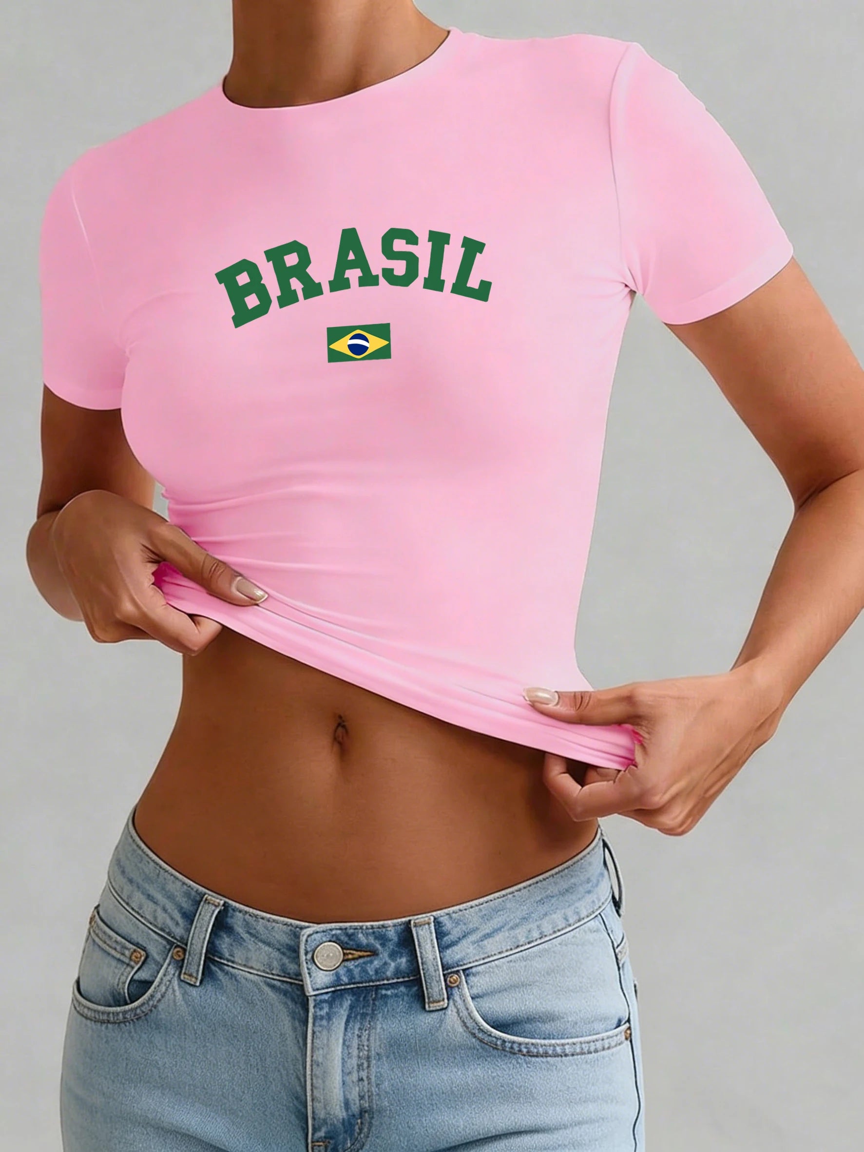 Brasil Flag Simple Camiseta  Womens Y2K T-Shirts Hip Hop Casual T Shirt Yoga Slim Short Sleeves Summer O-neck Feminina Streetwer