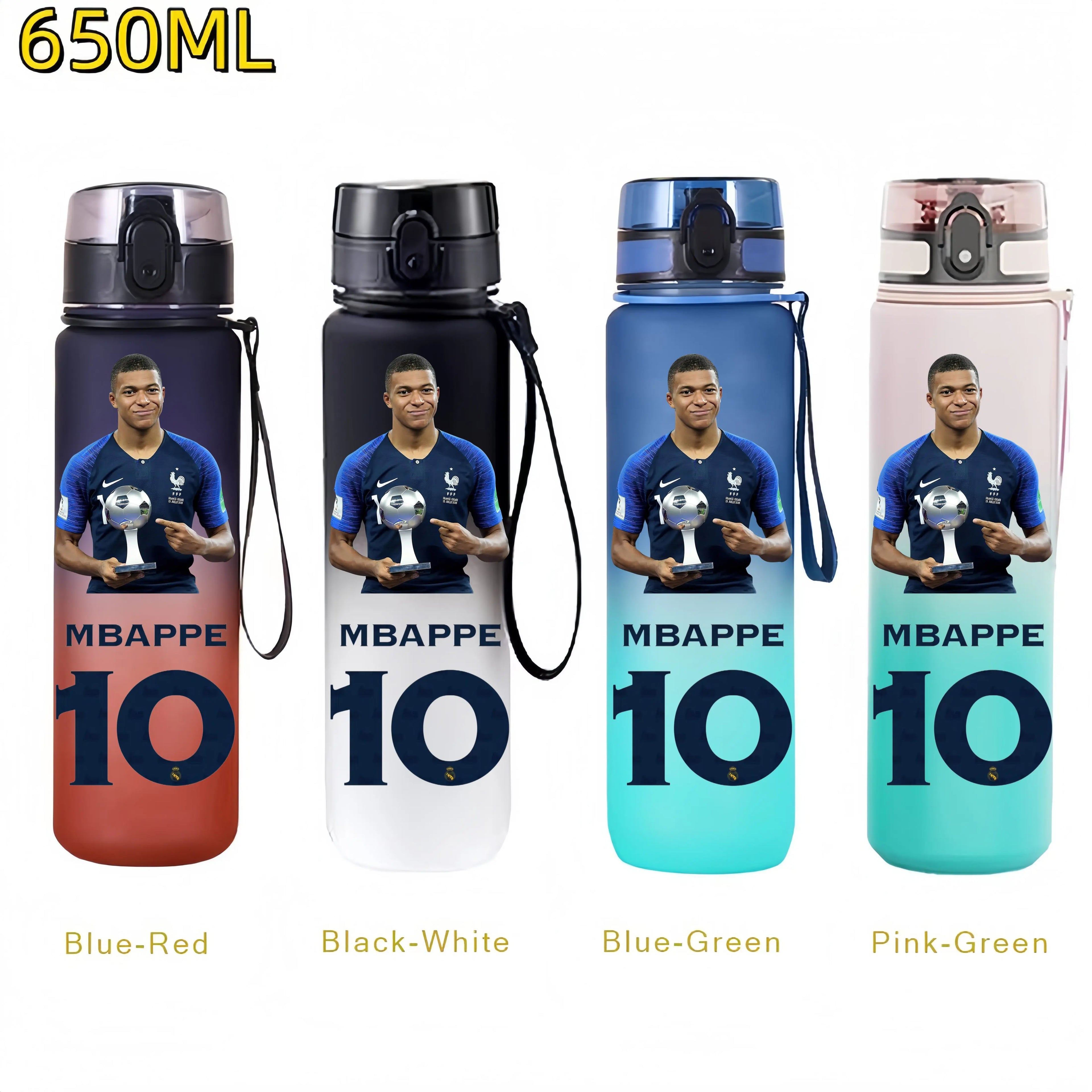 650MLRonaldo Messi Mbappé Sports Water Bottle Bulbasaur Squirtle Drinking Bottles Travel Cycling Hiking Exercise Gym Jugs