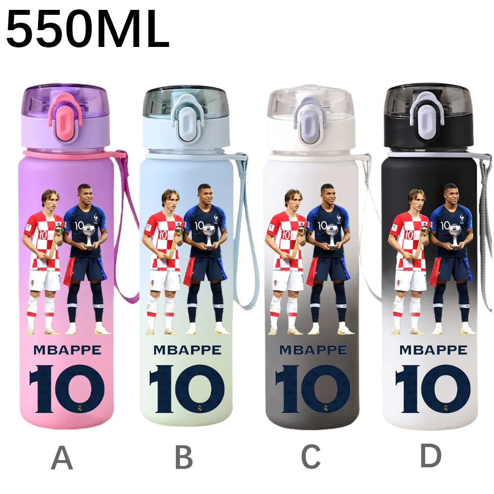 550ML Sports Water Bottle Ronaldo Messi Mbappé Plastic Cup Flip Cover Drinking Bottle With Portable Rope Tea Cup Fans Gifts