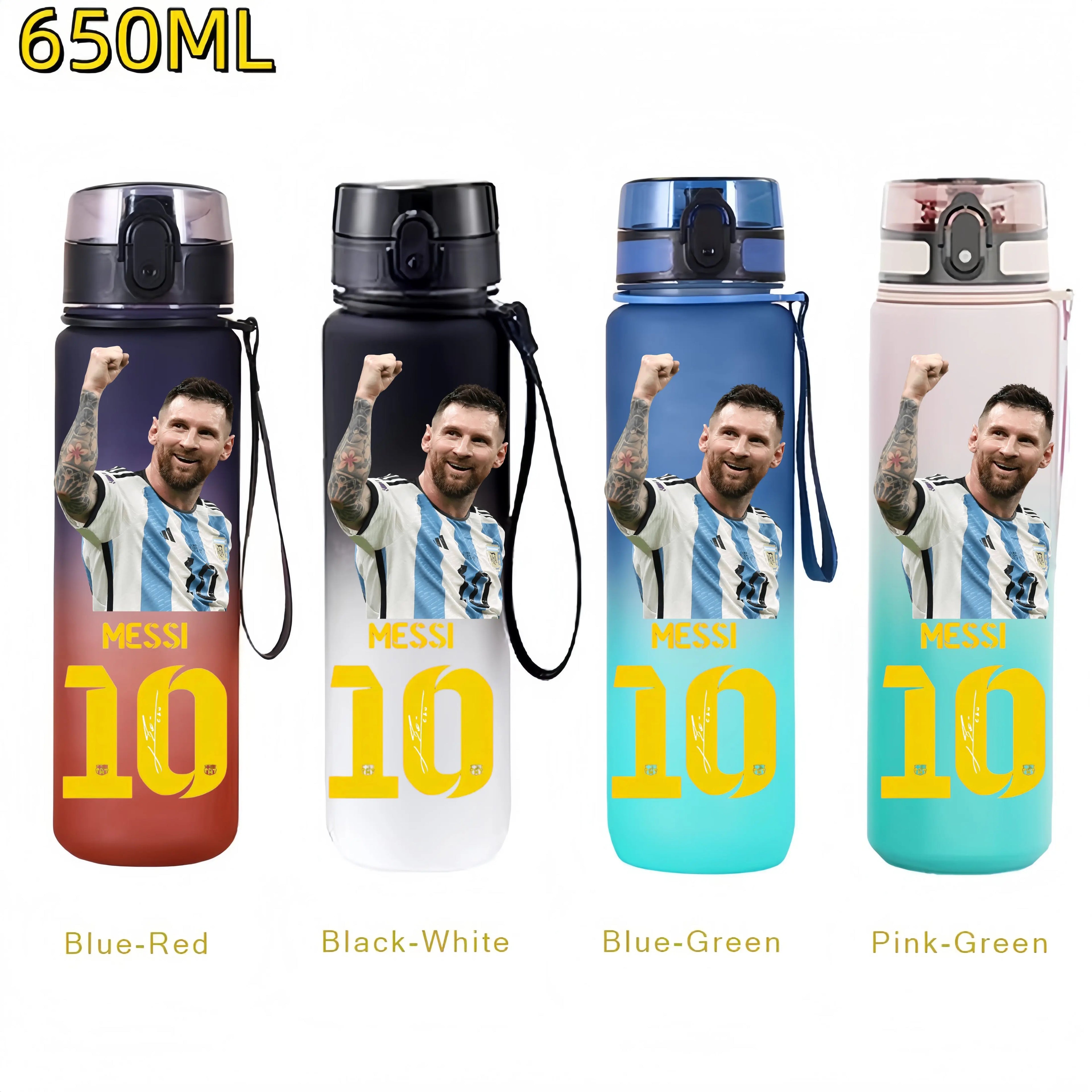 650MLRonaldo Messi Mbappé Sports Water Bottle Bulbasaur Squirtle Drinking Bottles Travel Cycling Hiking Exercise Gym Jugs