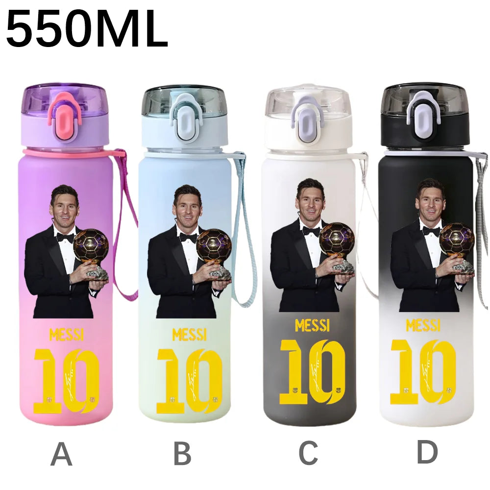 550ML Sports Water Bottle Ronaldo Messi Mbappé Plastic Cup Flip Cover Drinking Bottle With Portable Rope Tea Cup Fans Gifts