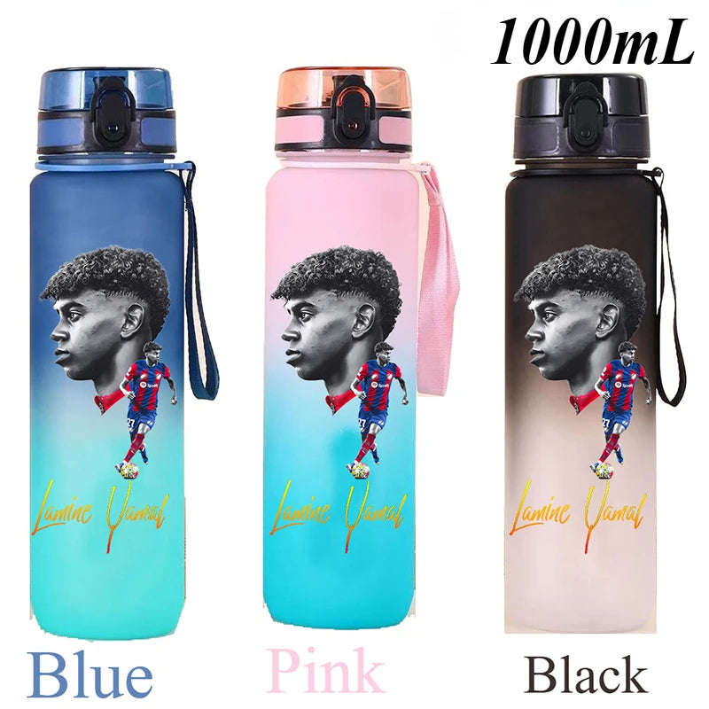 1000ml Football Star Straw Gourd Water Cup Lamine Yamal Large Capacity Sports Flip Cover Drinking Bottle Fans Support Items Gift