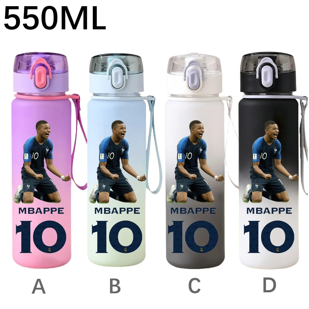 550ML Sports Water Bottle Ronaldo Messi Mbappé Plastic Cup Flip Cover Drinking Bottle With Portable Rope Tea Cup Fans Gifts
