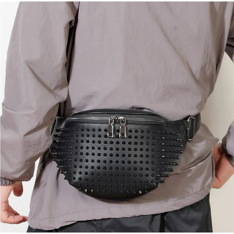 Men Clutch Bag Fashion Personalized Rivet Design HighQuality Leather Waterproof Wallet Versatile Contrast Color Simple ZipperBag