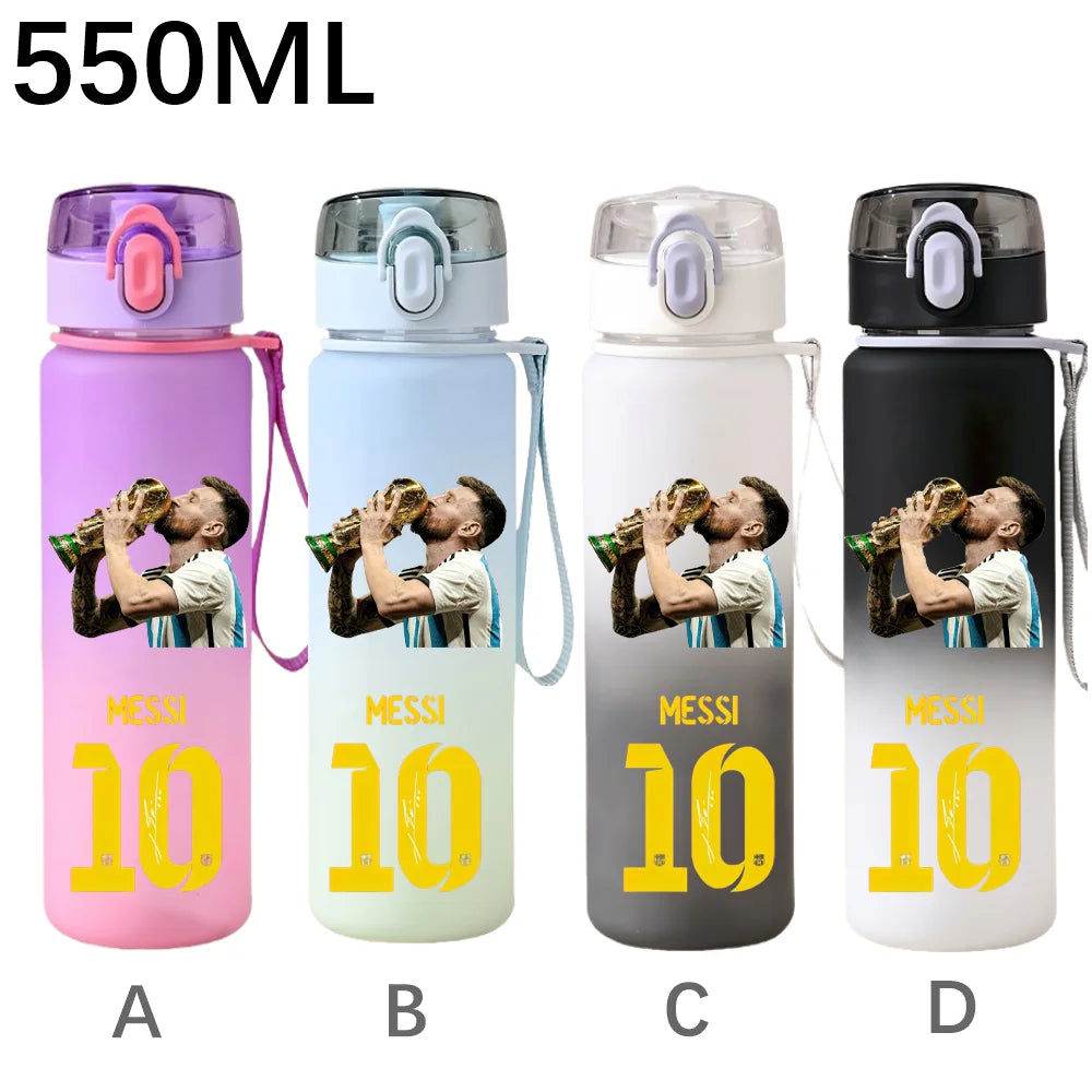 550ML Sports Water Bottle Ronaldo Messi Mbappé Plastic Cup Flip Cover Drinking Bottle With Portable Rope Tea Cup Fans Gifts