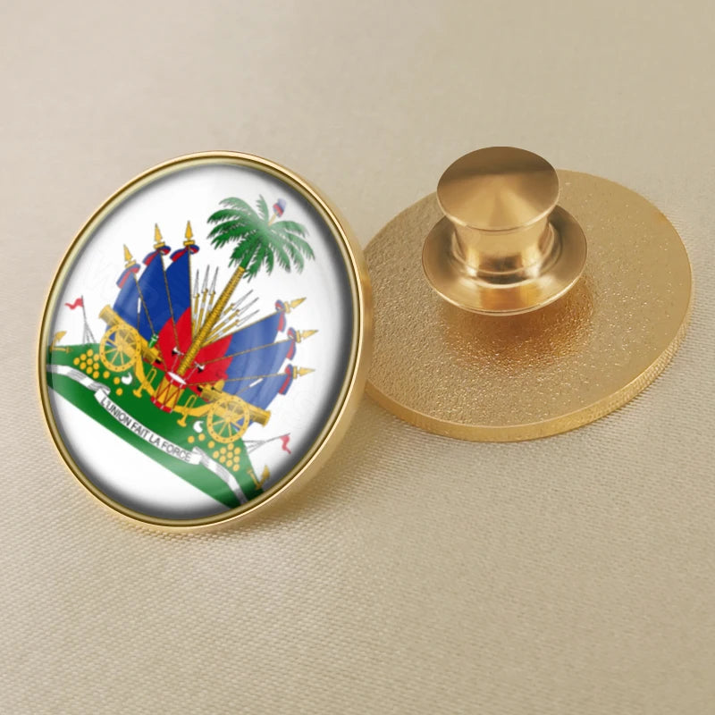 Haiti Haitians Map Flag National Emblem National Flower Brooches Badges Lapel Pins