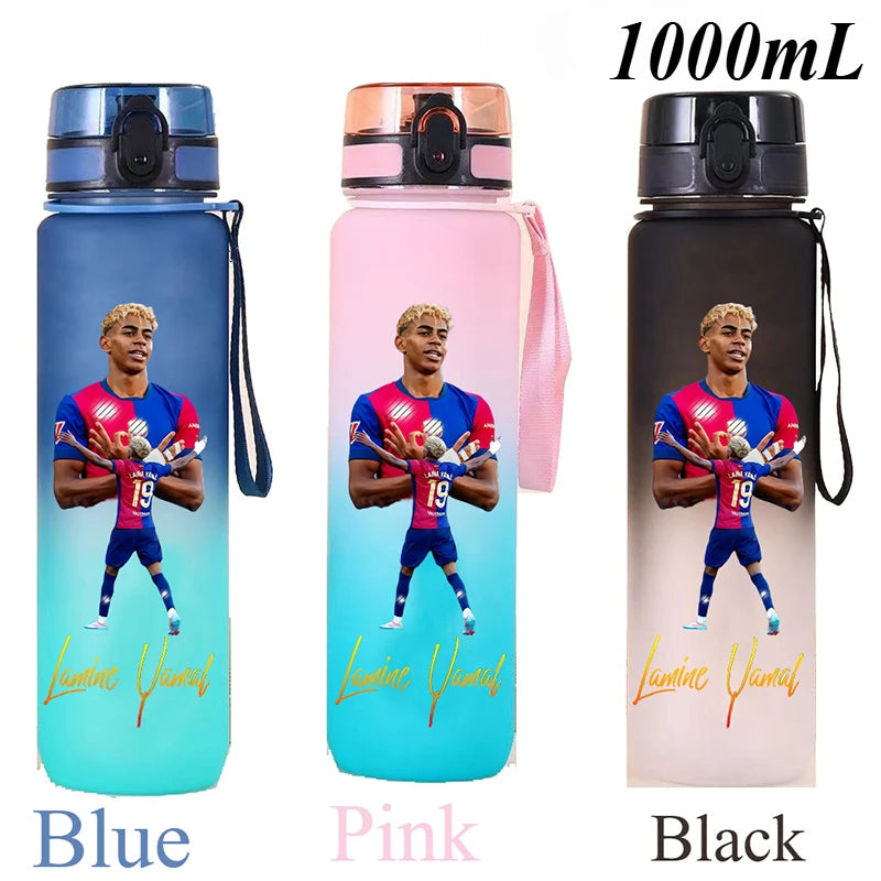 1000ml Football Star Straw Gourd Water Cup Lamine Yamal Large Capacity Sports Flip Cover Drinking Bottle Fans Support Items Gift