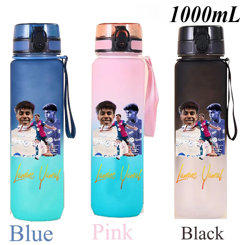 1000ml Football Star Straw Gourd Water Cup Lamine Yamal Large Capacity Sports Flip Cover Drinking Bottle Fans Support Items Gift