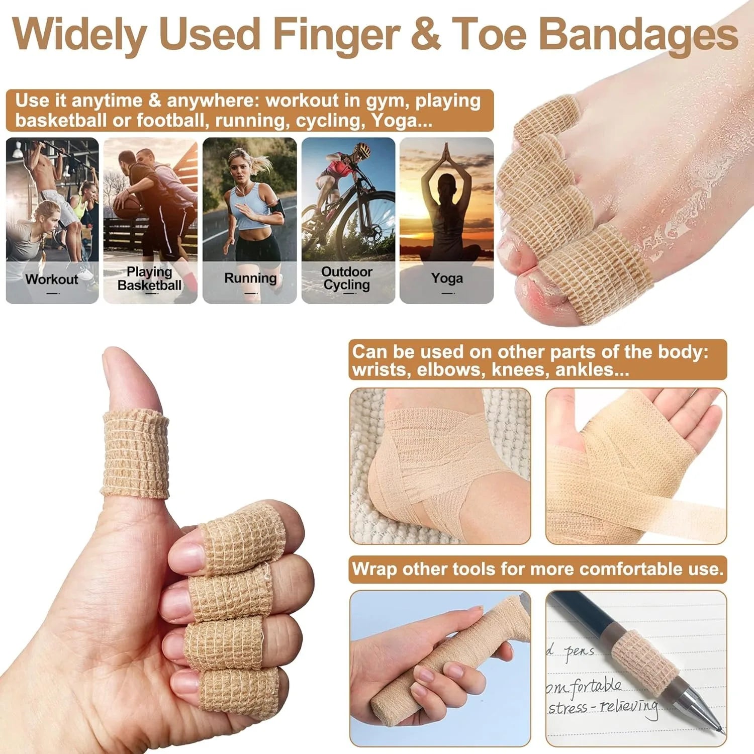 Big Toe Bandage Wrap Stretchy Toe Tape Protect Toes & Fingers from Pain Relief Self Adhesive Bandage Wrap Suitable for Thumb, Wr