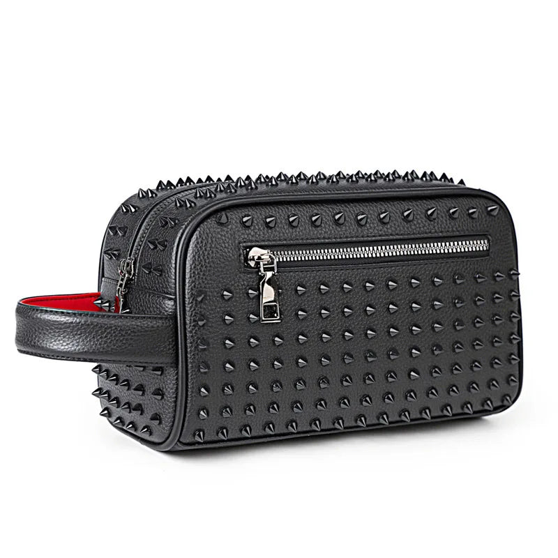 Men Clutch Bag Fashion Personalized Rivet Design HighQuality Leather Waterproof Wallet Versatile Contrast Color Simple ZipperBag