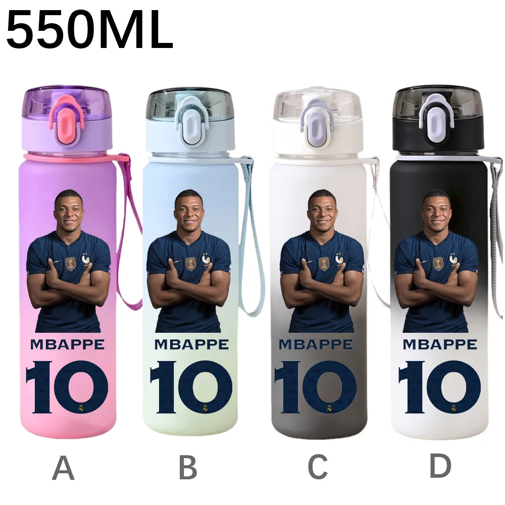 550ML Sports Water Bottle Ronaldo Messi Mbappé Plastic Cup Flip Cover Drinking Bottle With Portable Rope Tea Cup Fans Gifts