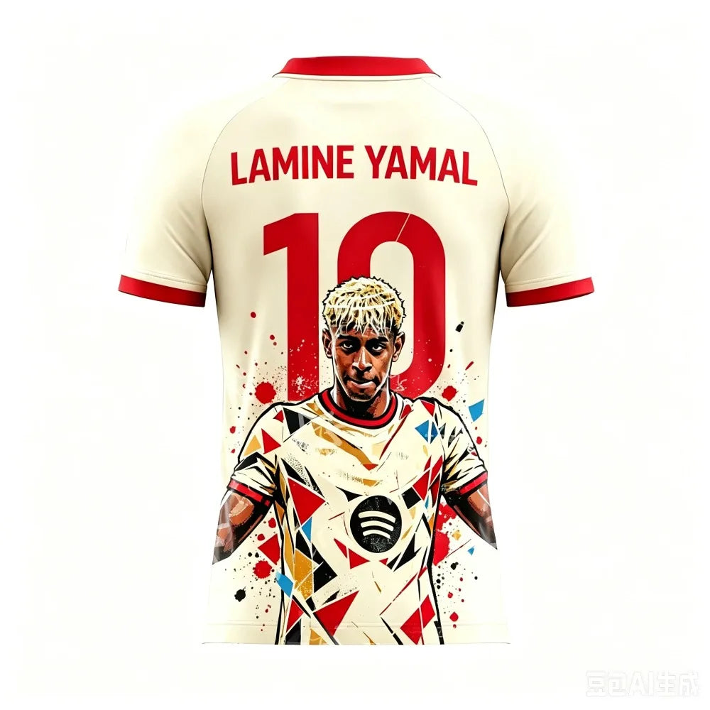 Summer 3D Yamal Print Pattern Children's Outfit Football Jersey T-shirt - Quick-drying and Breathable Suitable for Outdoor Wear