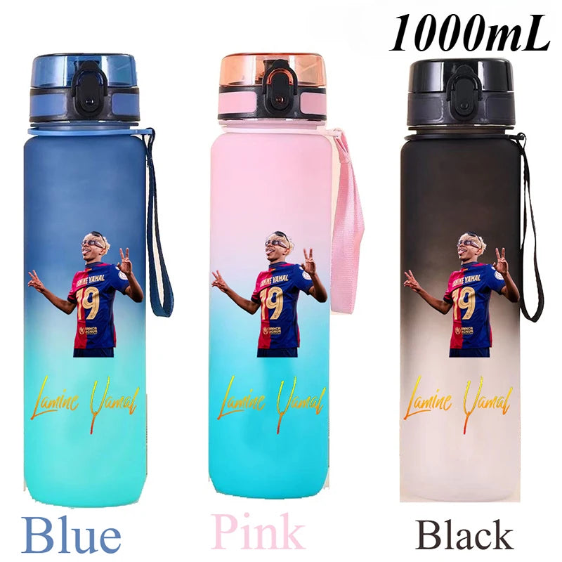 1000ml Football Star Straw Gourd Water Cup Lamine Yamal Large Capacity Sports Flip Cover Drinking Bottle Fans Support Items Gift