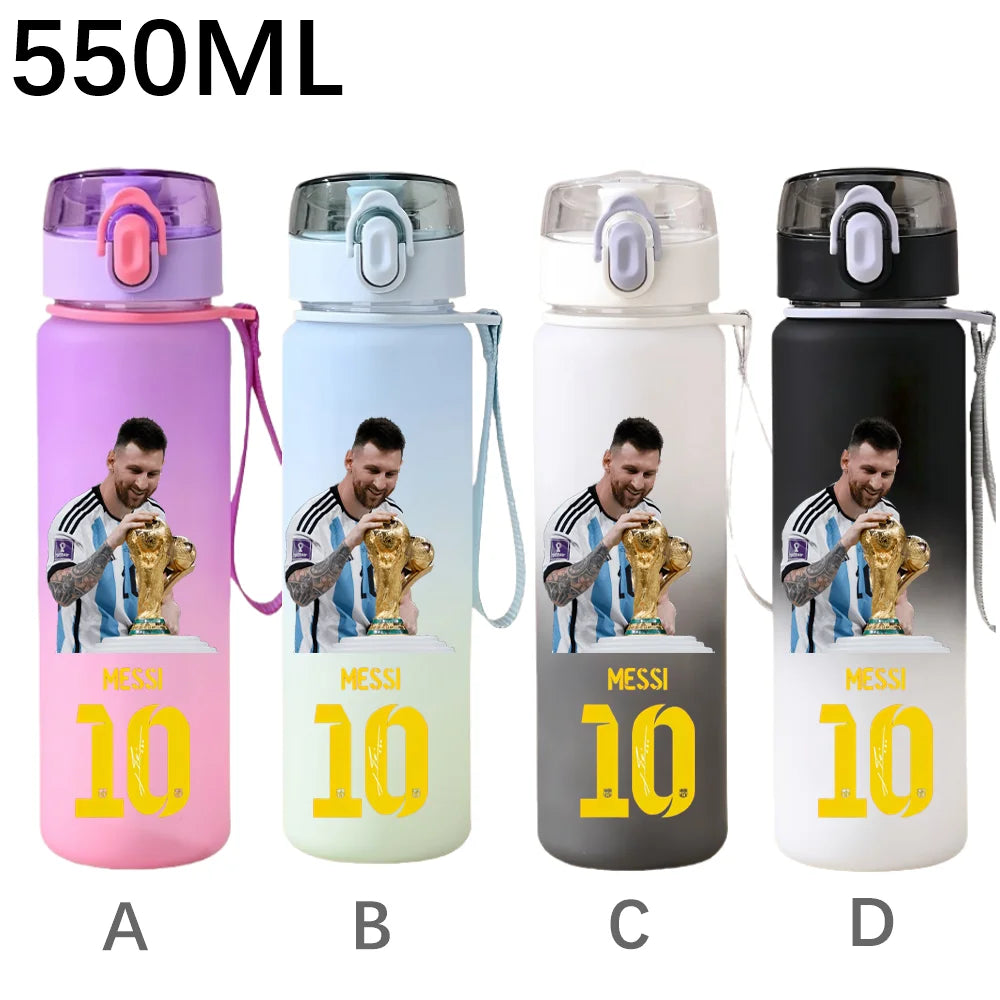 550ML Sports Water Bottle Ronaldo Messi Mbappé Plastic Cup Flip Cover Drinking Bottle With Portable Rope Tea Cup Fans Gifts