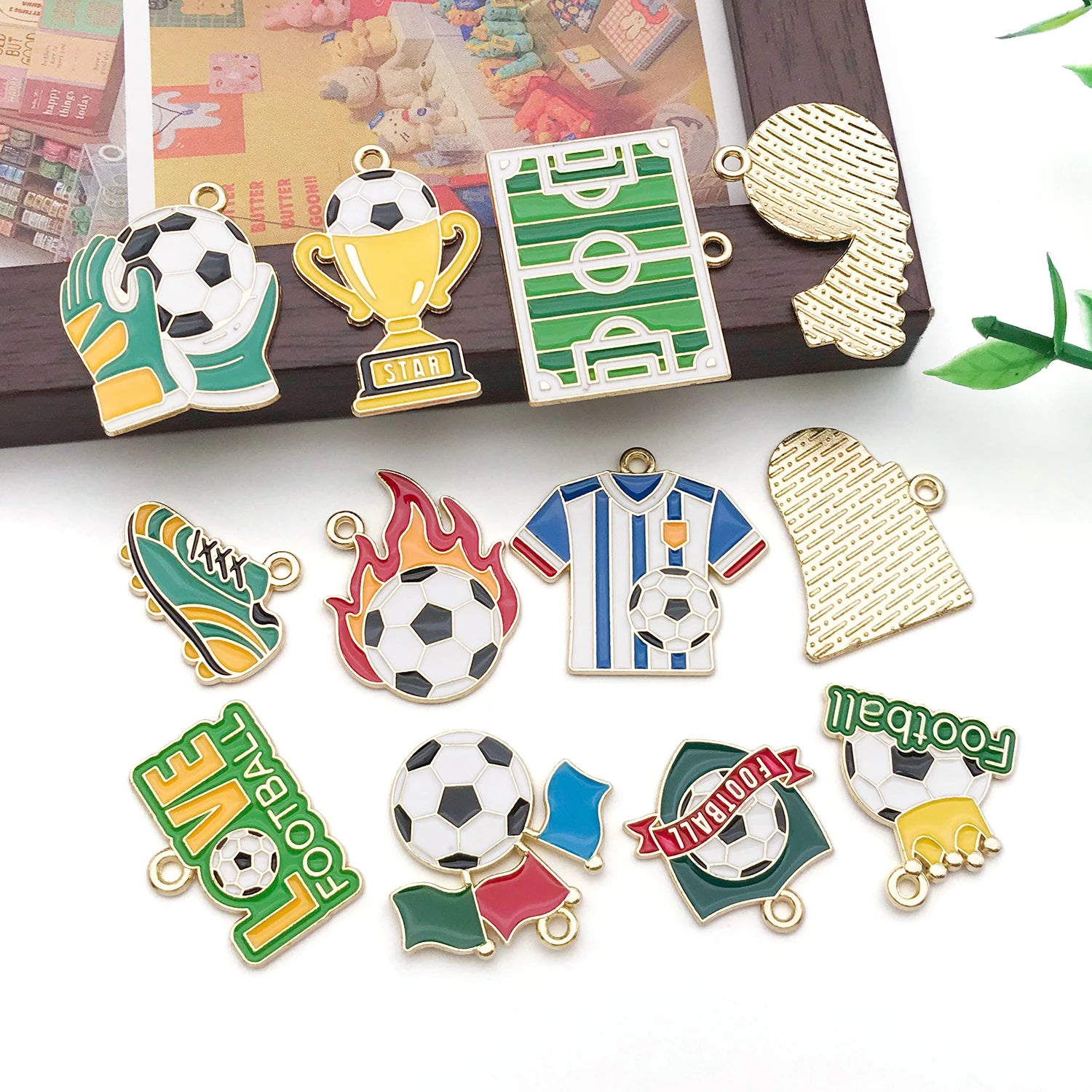 12Pcs Soccer Themed Charms Assortment Enamel Football Pendants for Bracelet Earring Craft