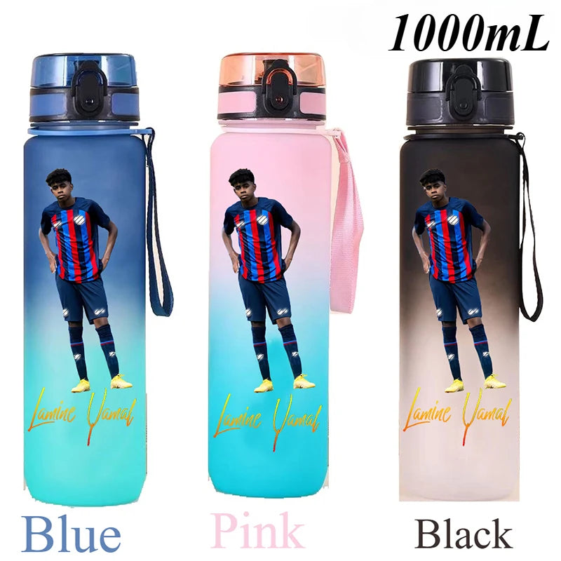 1000ml Football Star Straw Gourd Water Cup Lamine Yamal Large Capacity Sports Flip Cover Drinking Bottle Fans Support Items Gift