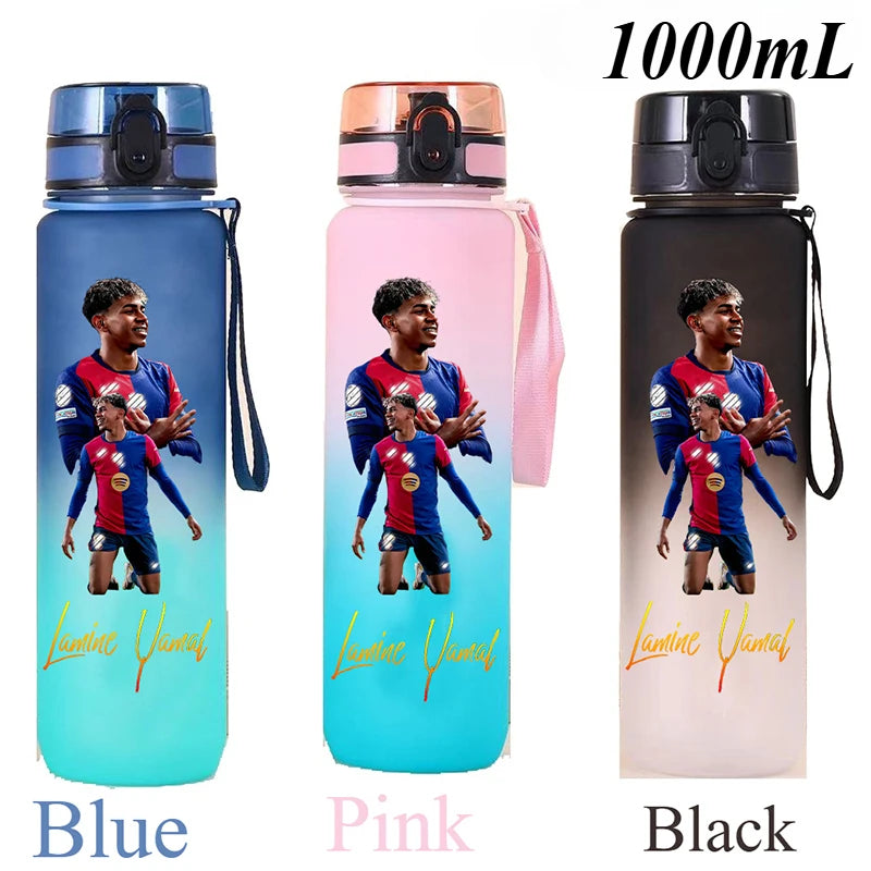 1000ml Football Star Straw Gourd Water Cup Lamine Yamal Large Capacity Sports Flip Cover Drinking Bottle Fans Support Items Gift