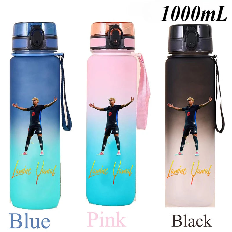 1000ml Football Star Straw Gourd Water Cup Lamine Yamal Large Capacity Sports Flip Cover Drinking Bottle Fans Support Items Gift