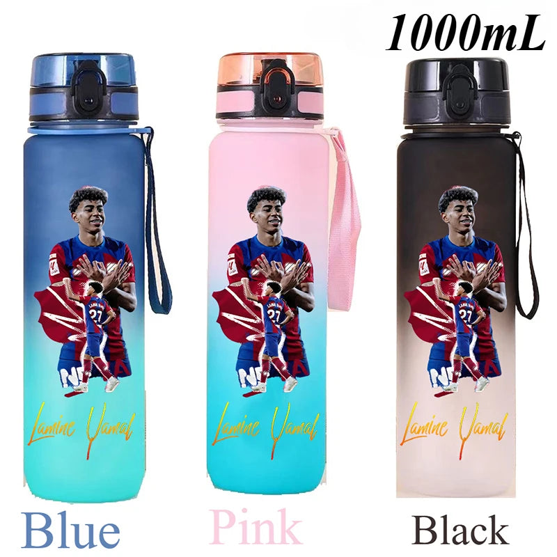 1000ml Football Star Straw Gourd Water Cup Lamine Yamal Large Capacity Sports Flip Cover Drinking Bottle Fans Support Items Gift