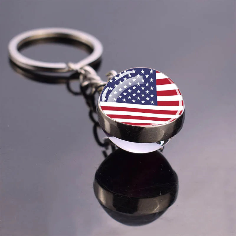 North American Countries Flag Keychains Glass Ball Keyring United States Mexico Canada Country National Flag Jewelry Key Chains
