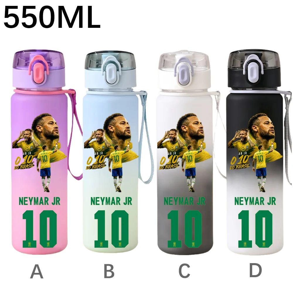 550ML Sports Water Bottle Ronaldo Messi Mbappé Plastic Cup Flip Cover Drinking Bottle With Portable Rope Tea Cup Fans Gifts