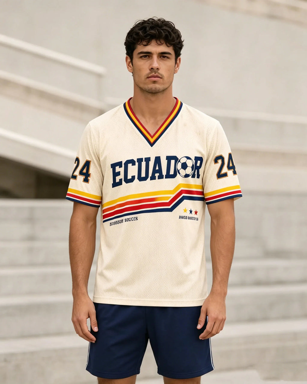 Men Retro Ecuador No.26 Soccer Jersey V Neck Short Sleeve T Shirt Breathable Football Match 26 Uniform Unisex Casual Sports Top