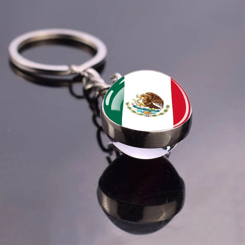 North American Countries Flag Keychains Glass Ball Keyring United States Mexico Canada Country National Flag Jewelry Key Chains