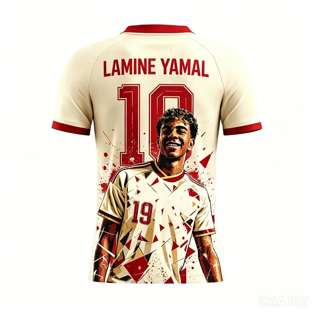 Summer 3D Yamal Print Pattern Children's Outfit Football Jersey T-shirt - Quick-drying and Breathable Suitable for Outdoor Wear