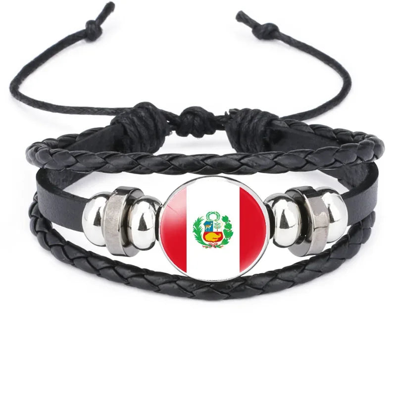 2024 South American Flag Bracelet for Men Venezuela Chile Argentina Bolivia Colombia Peru Brazil Charm Leather Multilayer Bangle