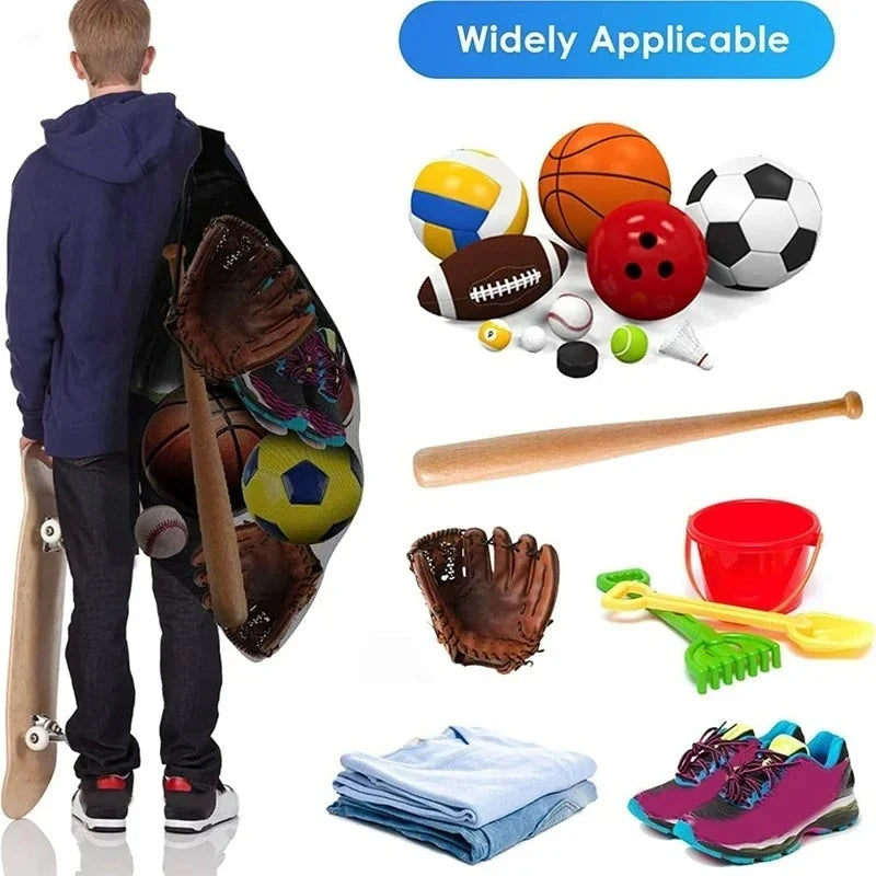 Extra Large Mesh Sports Ball Bag Drawstring Backpack with Zipper Pocket for Soccer Basketball Volleyball Football Gym Training T
