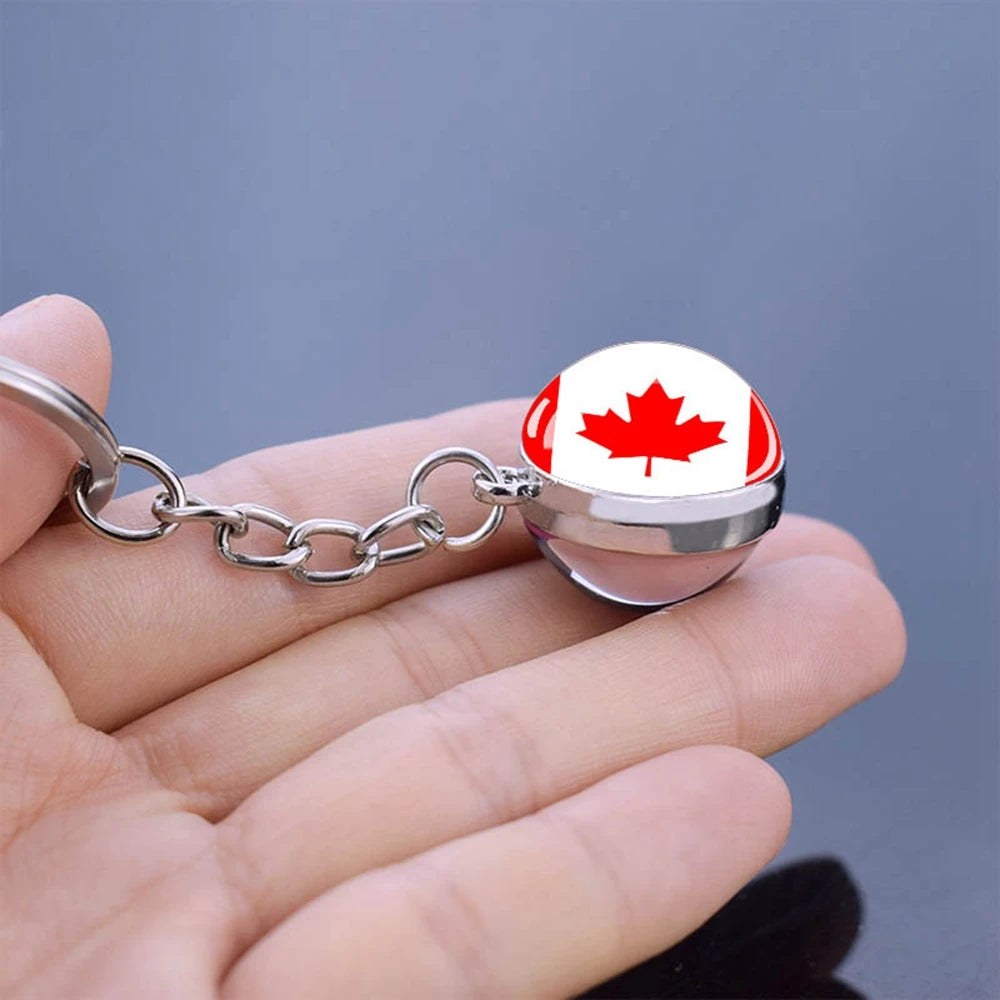 North American Countries Flag Keychains Glass Ball Keyring United States Mexico Canada Country National Flag Jewelry Key Chains