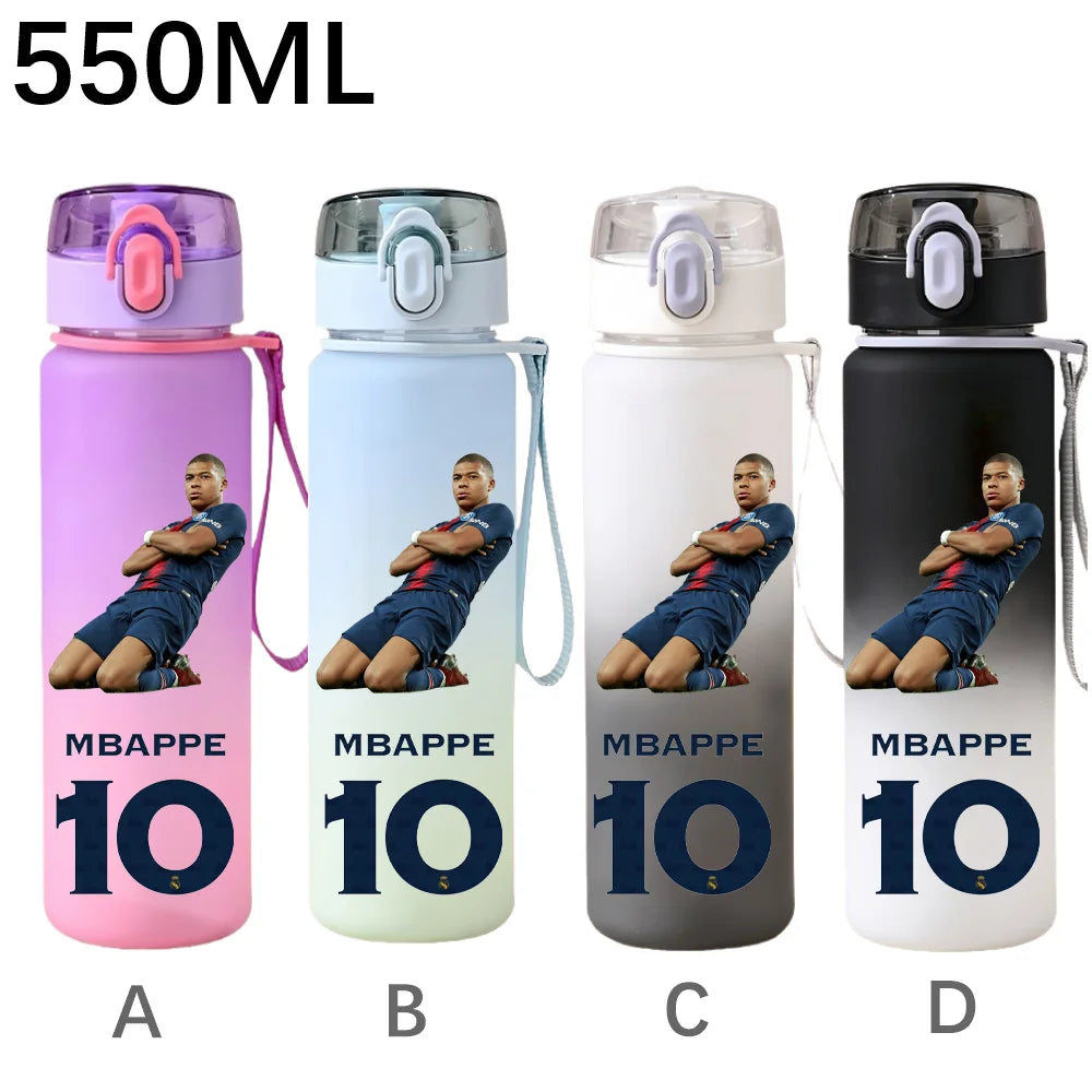 550ML Sports Water Bottle Ronaldo Messi Mbappé Plastic Cup Flip Cover Drinking Bottle With Portable Rope Tea Cup Fans Gifts