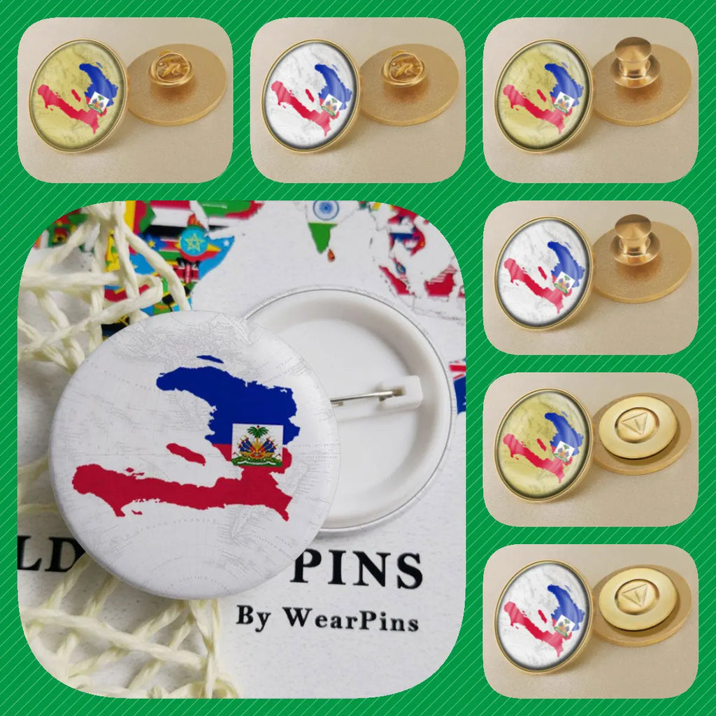 Haiti Haitians Map Flag National Emblem National Flower Brooches Badges Lapel Pins
