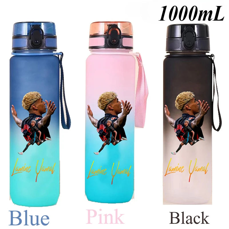 1000ml Football Star Straw Gourd Water Cup Lamine Yamal Large Capacity Sports Flip Cover Drinking Bottle Fans Support Items Gift