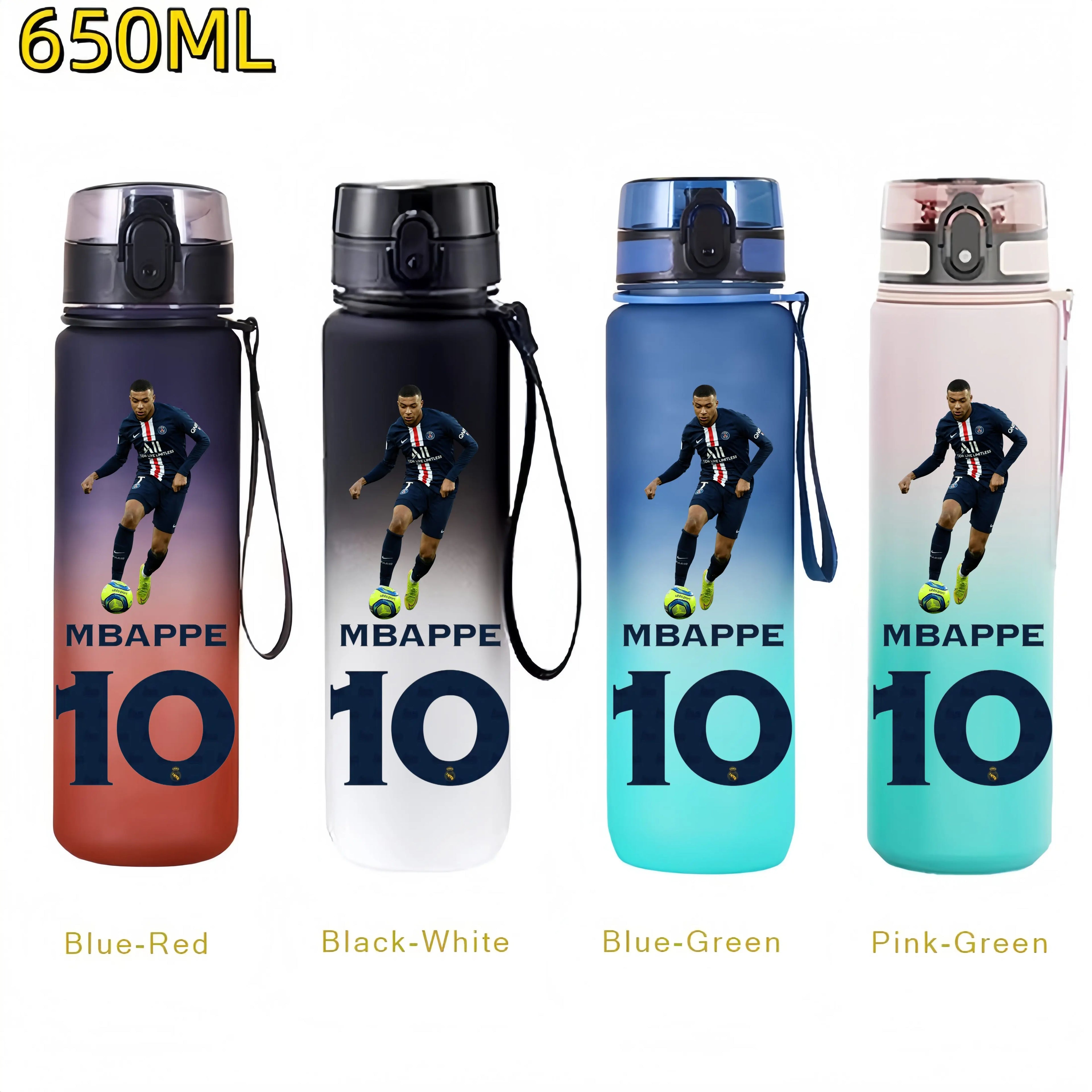 650MLRonaldo Messi Mbappé Sports Water Bottle Bulbasaur Squirtle Drinking Bottles Travel Cycling Hiking Exercise Gym Jugs