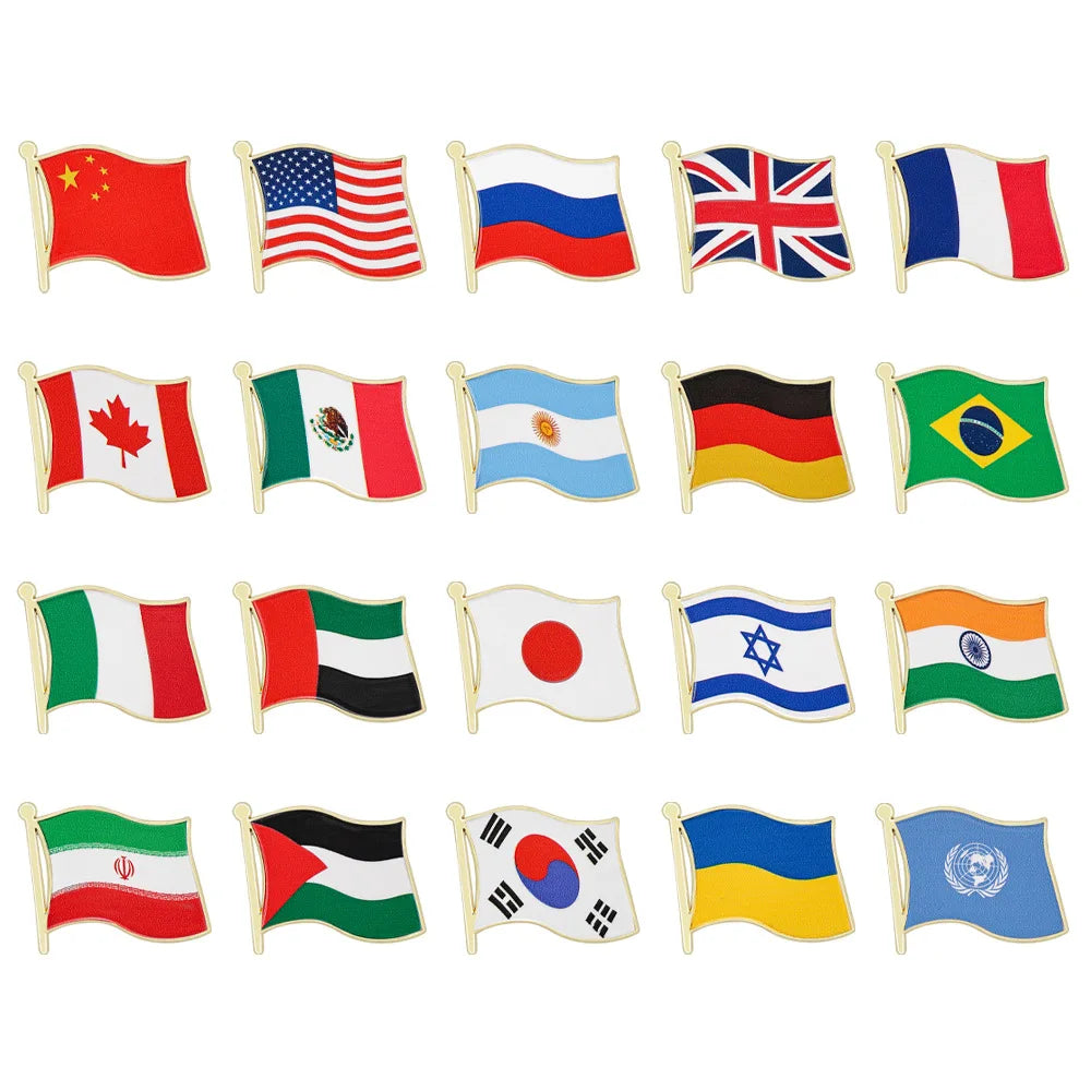 Flag Brooch Zinc Alloy Enamel UV Printed UK France USA Spain Flag Pin Badge for DIY Memorial Decoration Multi-function Clothes