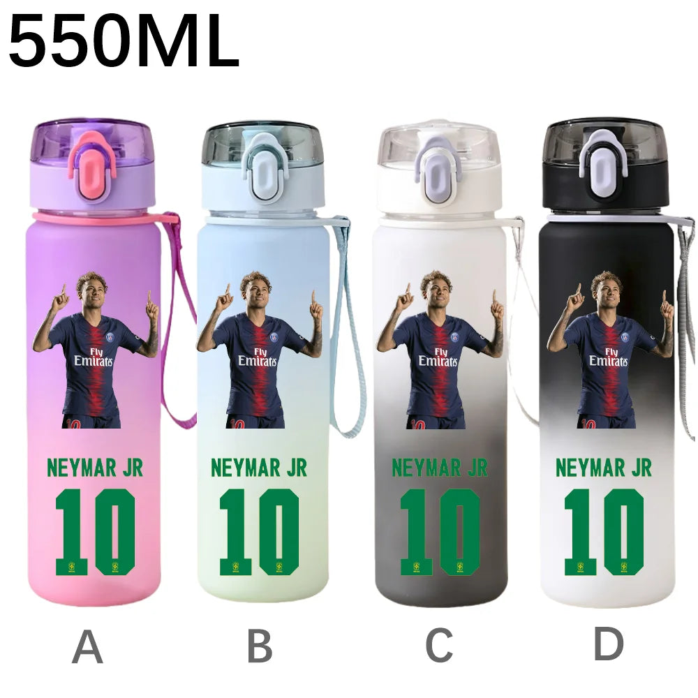 550ML Sports Water Bottle Ronaldo Messi Mbappé Plastic Cup Flip Cover Drinking Bottle With Portable Rope Tea Cup Fans Gifts