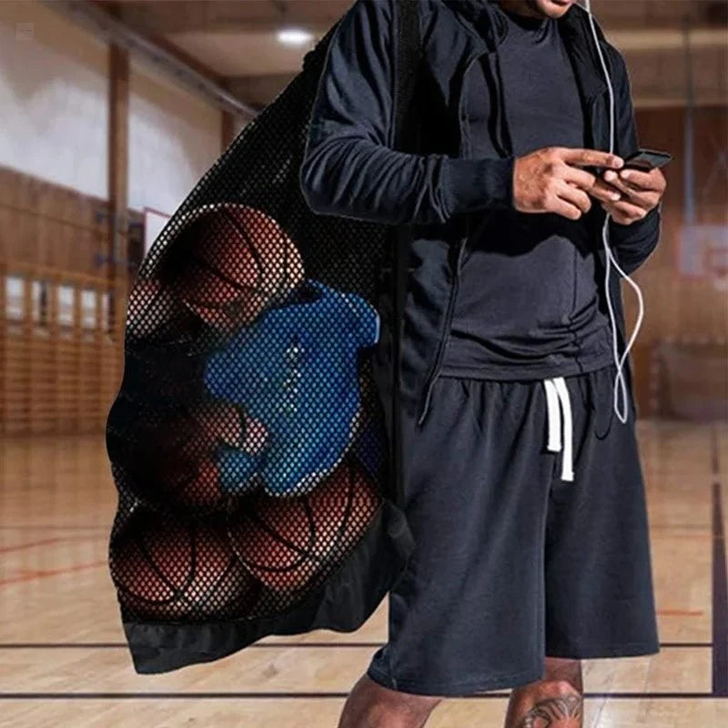 Extra Large Mesh Sports Ball Bag Drawstring Backpack with Zipper Pocket for Soccer Basketball Volleyball Football Gym Training T