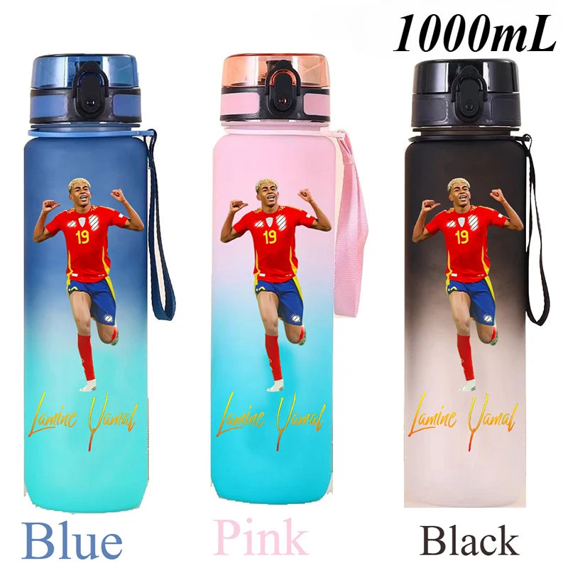 1000ml Football Star Straw Gourd Water Cup Lamine Yamal Large Capacity Sports Flip Cover Drinking Bottle Fans Support Items Gift