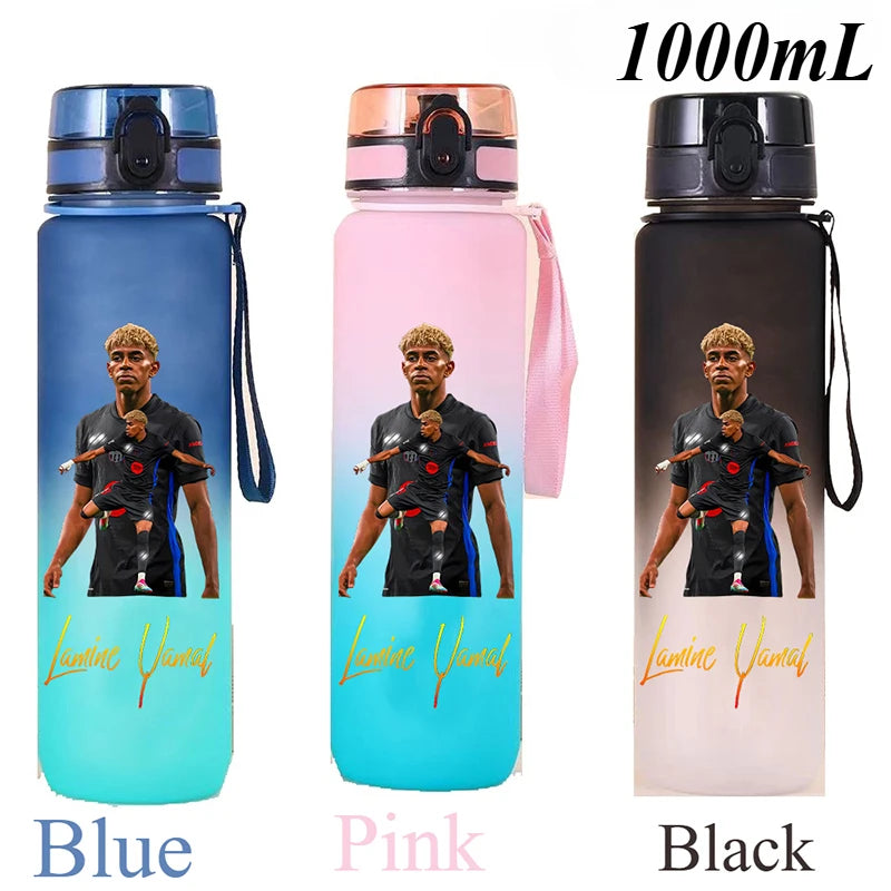 1000ml Football Star Straw Gourd Water Cup Lamine Yamal Large Capacity Sports Flip Cover Drinking Bottle Fans Support Items Gift