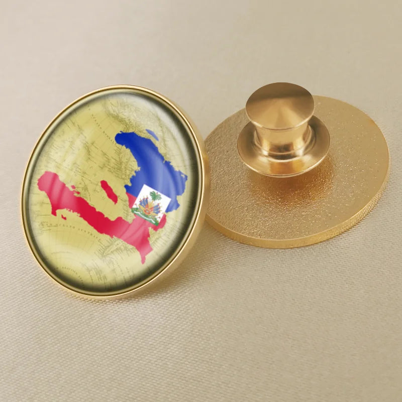 Haiti Haitians Map Flag National Emblem National Flower Brooches Badges Lapel Pins