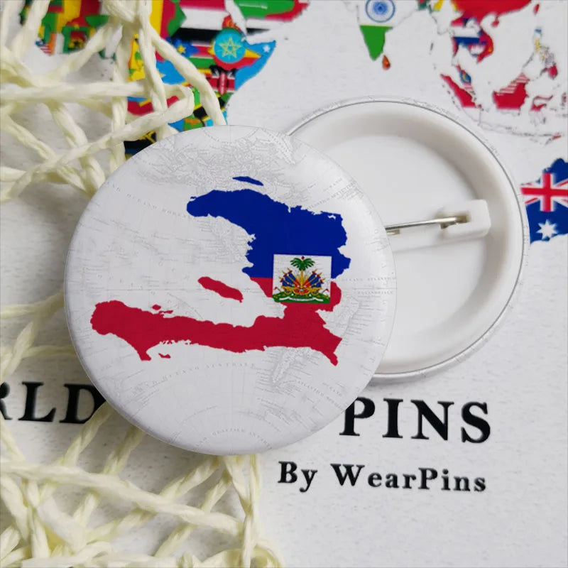 Haiti Haitians Map Flag National Emblem National Flower Brooches Badges Lapel Pins