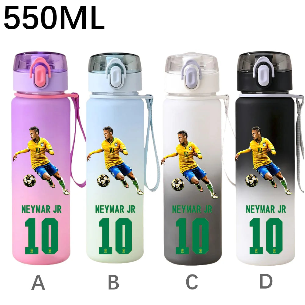 550ML Sports Water Bottle Ronaldo Messi Mbappé Plastic Cup Flip Cover Drinking Bottle With Portable Rope Tea Cup Fans Gifts