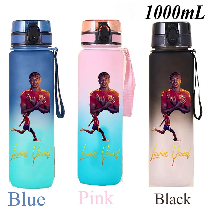 1000ml Football Star Straw Gourd Water Cup Lamine Yamal Large Capacity Sports Flip Cover Drinking Bottle Fans Support Items Gift